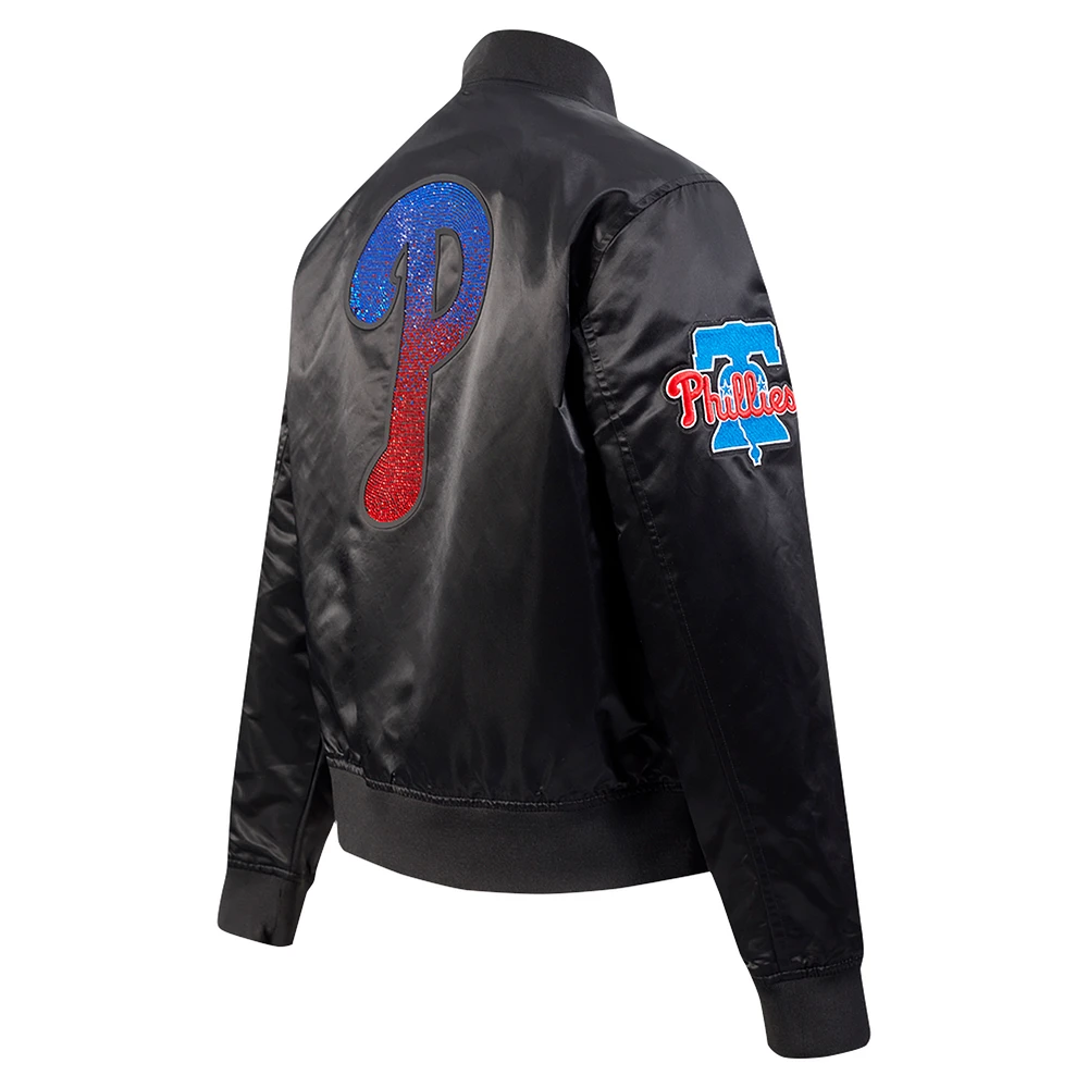 Women's Pro Standard Black Philadelphia Phillies Rhinestone Satin Full-Snap Jacket