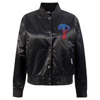 Women's Pro Standard Black Philadelphia Phillies Rhinestone Satin Full-Snap Jacket