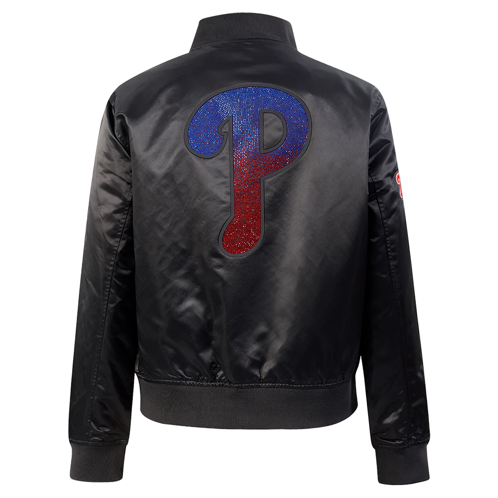 Women's Pro Standard Black Philadelphia Phillies Rhinestone Satin Full-Snap Jacket