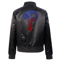 Women's Pro Standard Black Philadelphia Phillies Rhinestone Satin Full-Snap Jacket