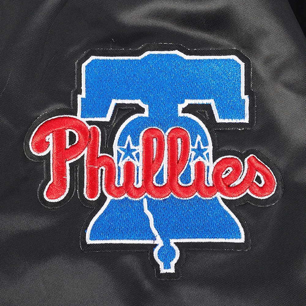 Women's Pro Standard Black Philadelphia Phillies Rhinestone Satin Full-Snap Jacket