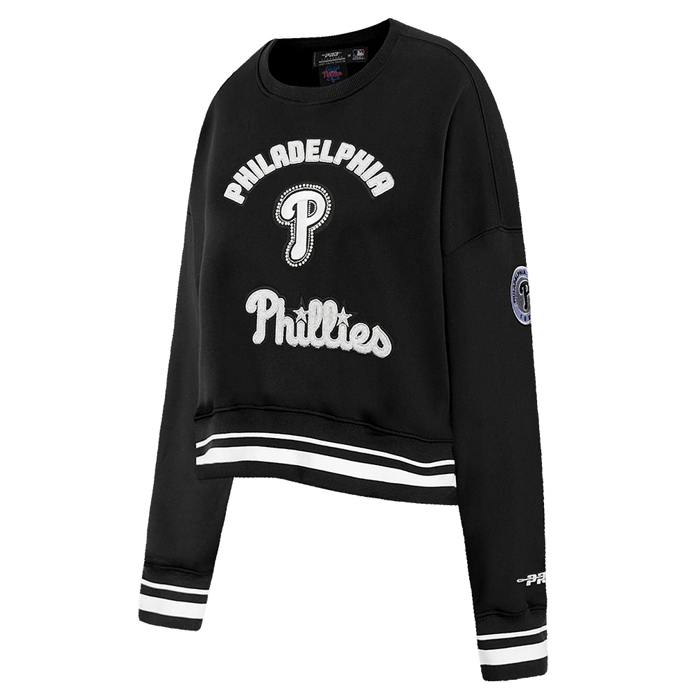 Women's Pro Standard Black Philadelphia Phillies Pearl Cropped Pullover Sweatshirt