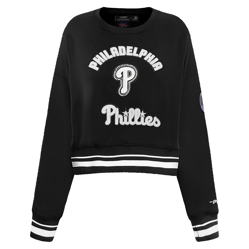 Women's Pro Standard Black Philadelphia Phillies Pearl Cropped Pullover Sweatshirt
