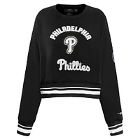 Women's Pro Standard Black Philadelphia Phillies Pearl Cropped Pullover Sweatshirt