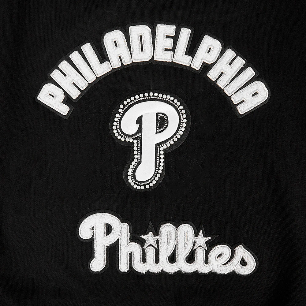 Women's Pro Standard Black Philadelphia Phillies Pearl Cropped Pullover Sweatshirt