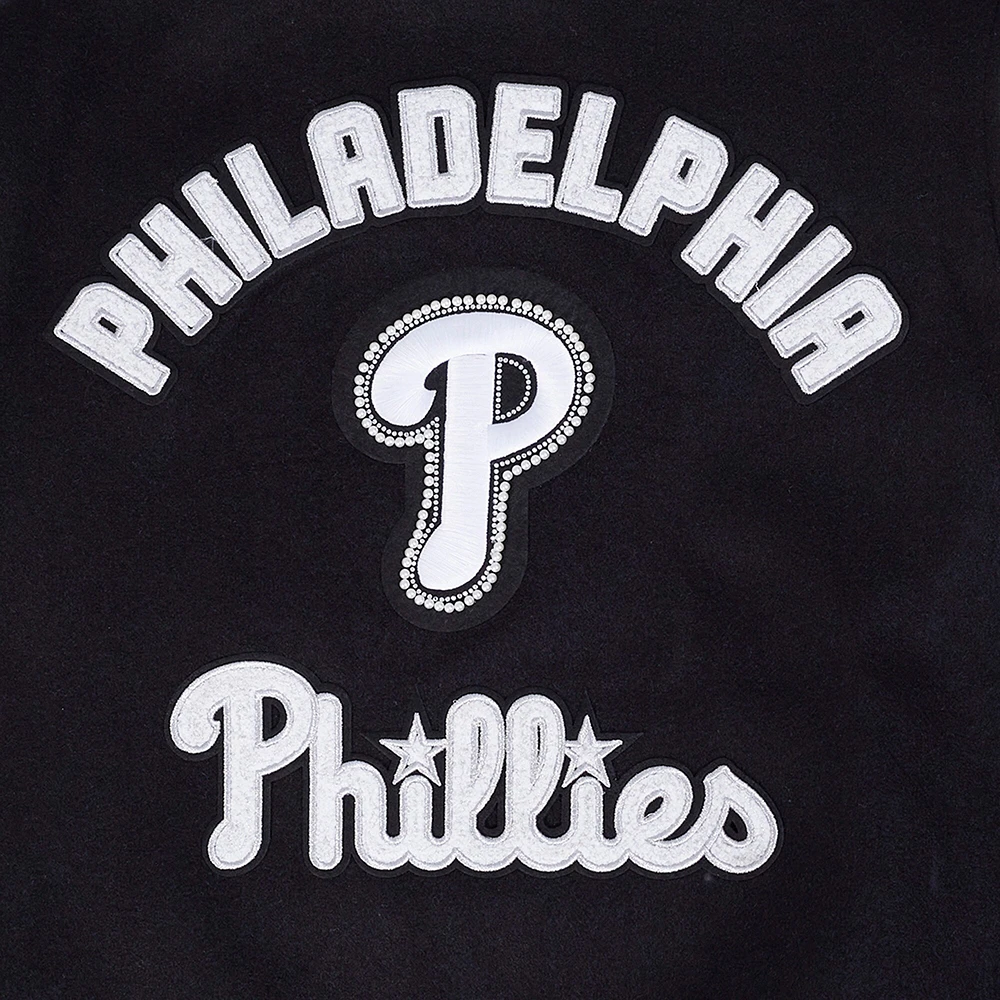 Women's Pro Standard Black Philadelphia Phillies Pearls Rib Wool Full-Zip Varsity Jacket
