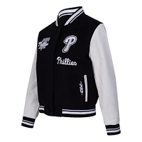 Women's Pro Standard Black Philadelphia Phillies Pearls Rib Wool Full-Zip Varsity Jacket