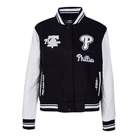 Women's Pro Standard Black Philadelphia Phillies Pearls Rib Wool Full-Zip Varsity Jacket
