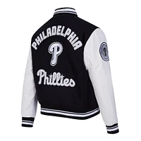 Women's Pro Standard Black Philadelphia Phillies Pearls Rib Wool Full-Zip Varsity Jacket