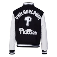 Women's Pro Standard Black Philadelphia Phillies Pearls Rib Wool Full-Zip Varsity Jacket