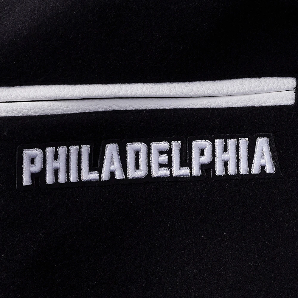Women's Pro Standard Black Philadelphia Phillies Pearls Rib Wool Full-Zip Varsity Jacket