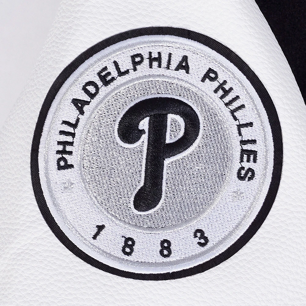 Women's Pro Standard Black Philadelphia Phillies Pearls Rib Wool Full-Zip Varsity Jacket