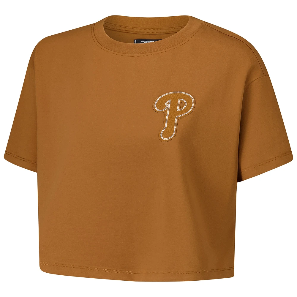Women's Pro Standard Brown Philadelphia Phillies Paint The City Cropped Boxy T-Shirt