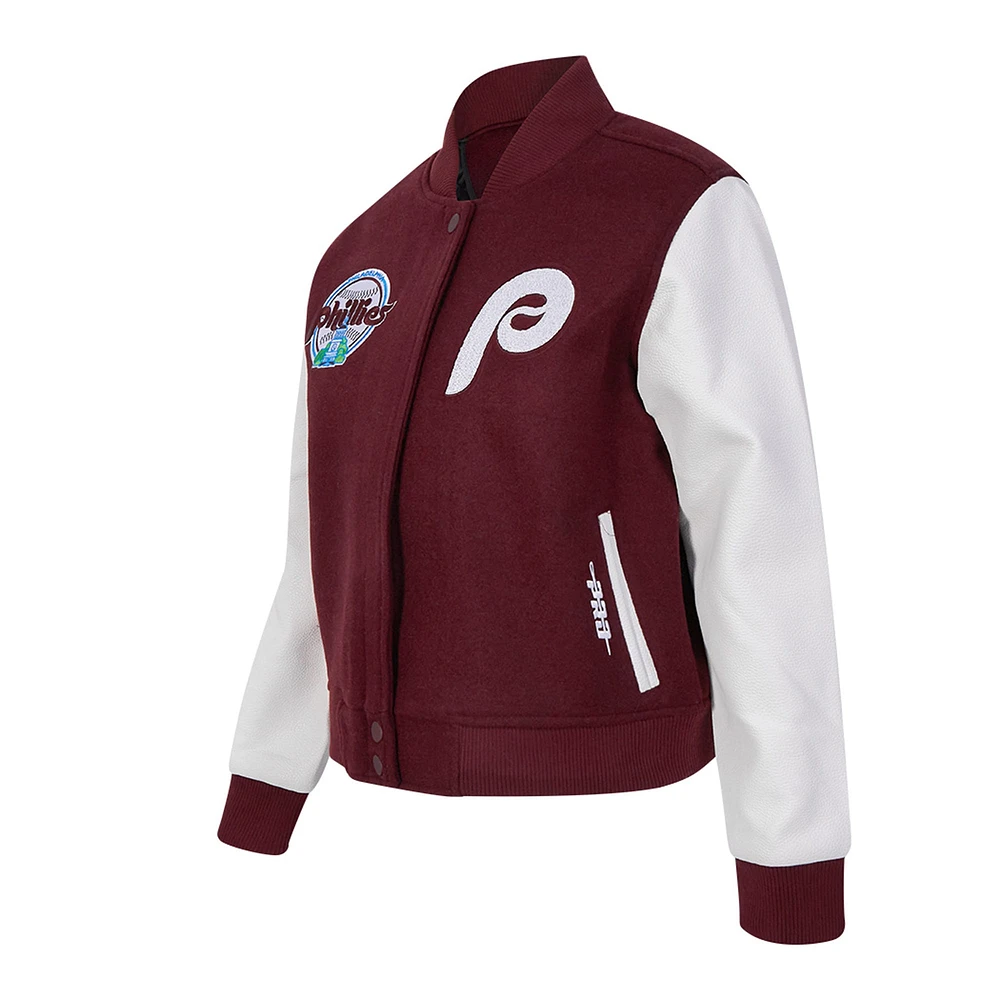 Women's Pro Standard Burgundy Philadelphia Phillies Game Day Classics Wool Varsity Jacket