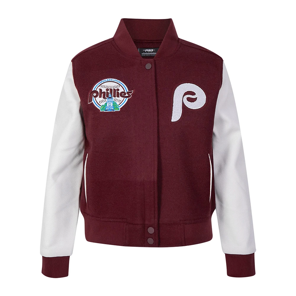 Women's Pro Standard Burgundy Philadelphia Phillies Game Day Classics Wool Varsity Jacket