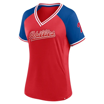 T-shirt croisé à col en V pour femmes des Phillies de Philadelphie, rouge, grande taille