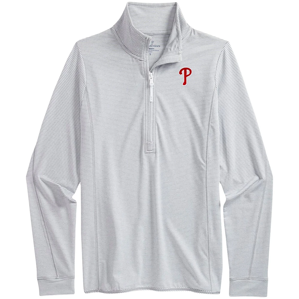 Women's Vineyard Vines Heather Gray/White Philadelphia Phillies Microstripe Sankaty Half-Zip Top