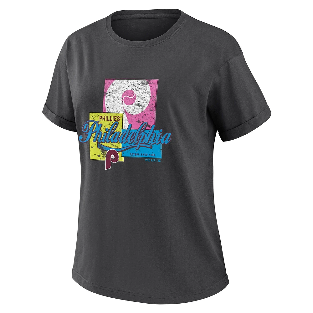 Women's WEAR by Erin Andrews Charcoal Philadelphia Phillies Domestic Box Color Boyfriend T-Shirt
