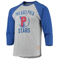 Men's Stitches Heathered Gray/Royal Philadelphia Stars Negro League Wordmark Raglan 3/4-Sleeve T-Shirt