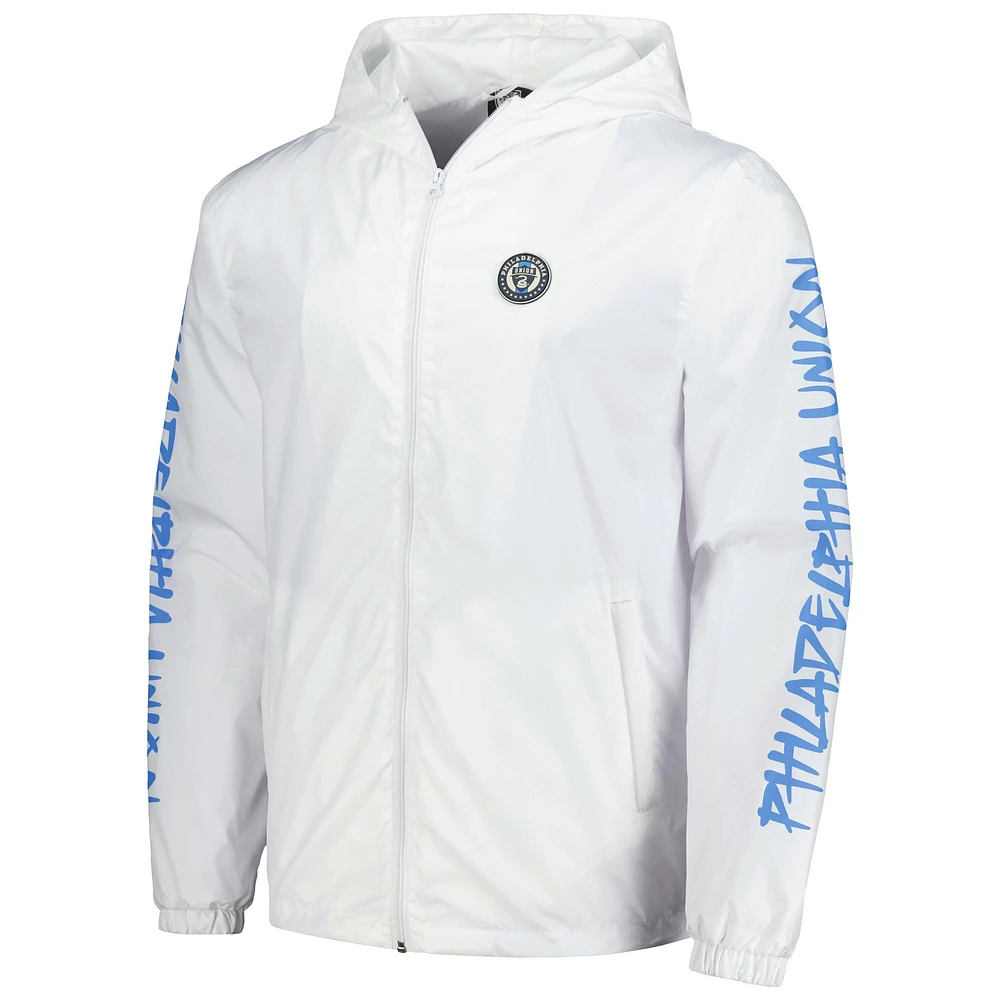 Men's White Philadelphia Union Graffiti Full-Zip Hoodie Windbreaker Jacket
