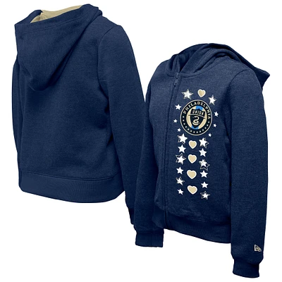 Sweat à capuche entièrement zippé bleu marine Philadelphia Union Boxy pour jeunes filles 5th & Ocean by New Era