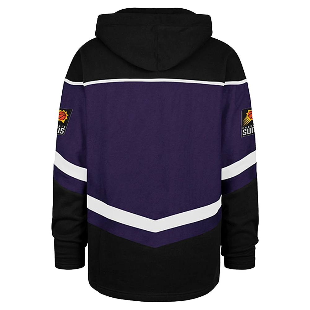 Men's '47 Purple Phoenix Suns Oversized Tri-Satin Layup Lacer Pullover Hoodie