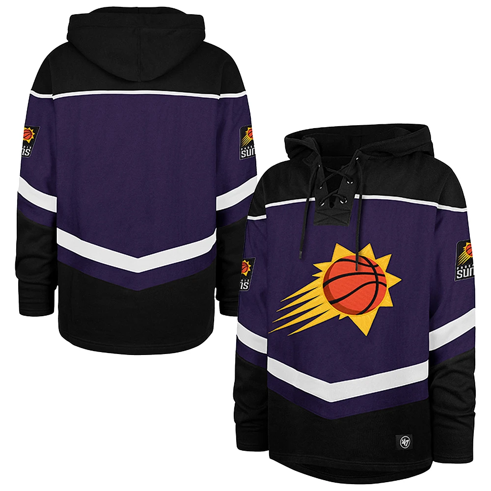 Men's '47 Purple Phoenix Suns Oversized Tri-Satin Layup Lacer Pullover Hoodie