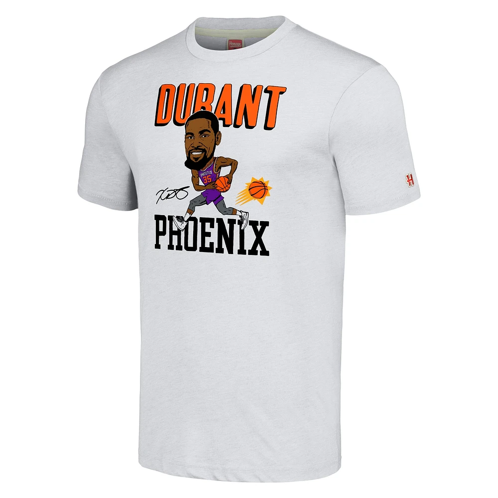 Men's Homage Kevin Durant Ash Phoenix Suns Caricature Tri-Blend T-Shirt