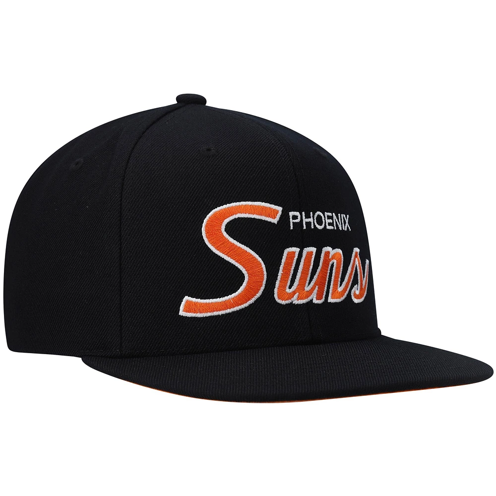 Men's Mitchell & Ness Black Phoenix Suns Hardwood Classics Script 2.0 Snapback Hat
