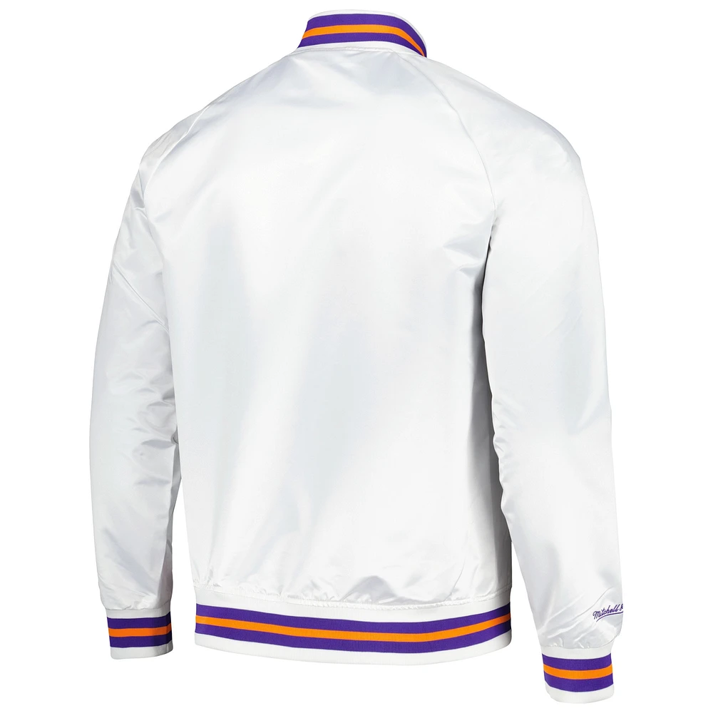 Men's Mitchell & Ness White Phoenix Suns Hardwood Classics  Throwback Wordmark Raglan Full-Snap Jacket