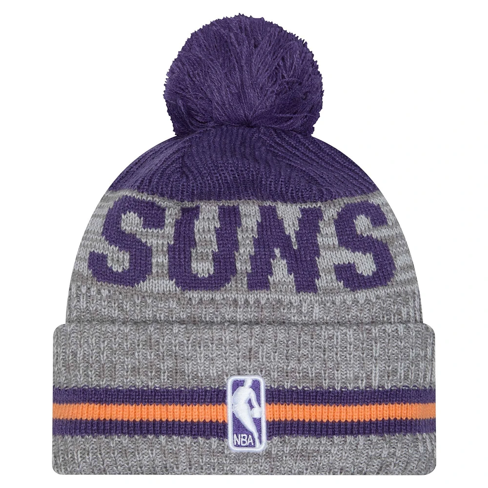 Men's New Era Gray Phoenix Suns Sport Night Runner Cuffed Knit Hat with Pom