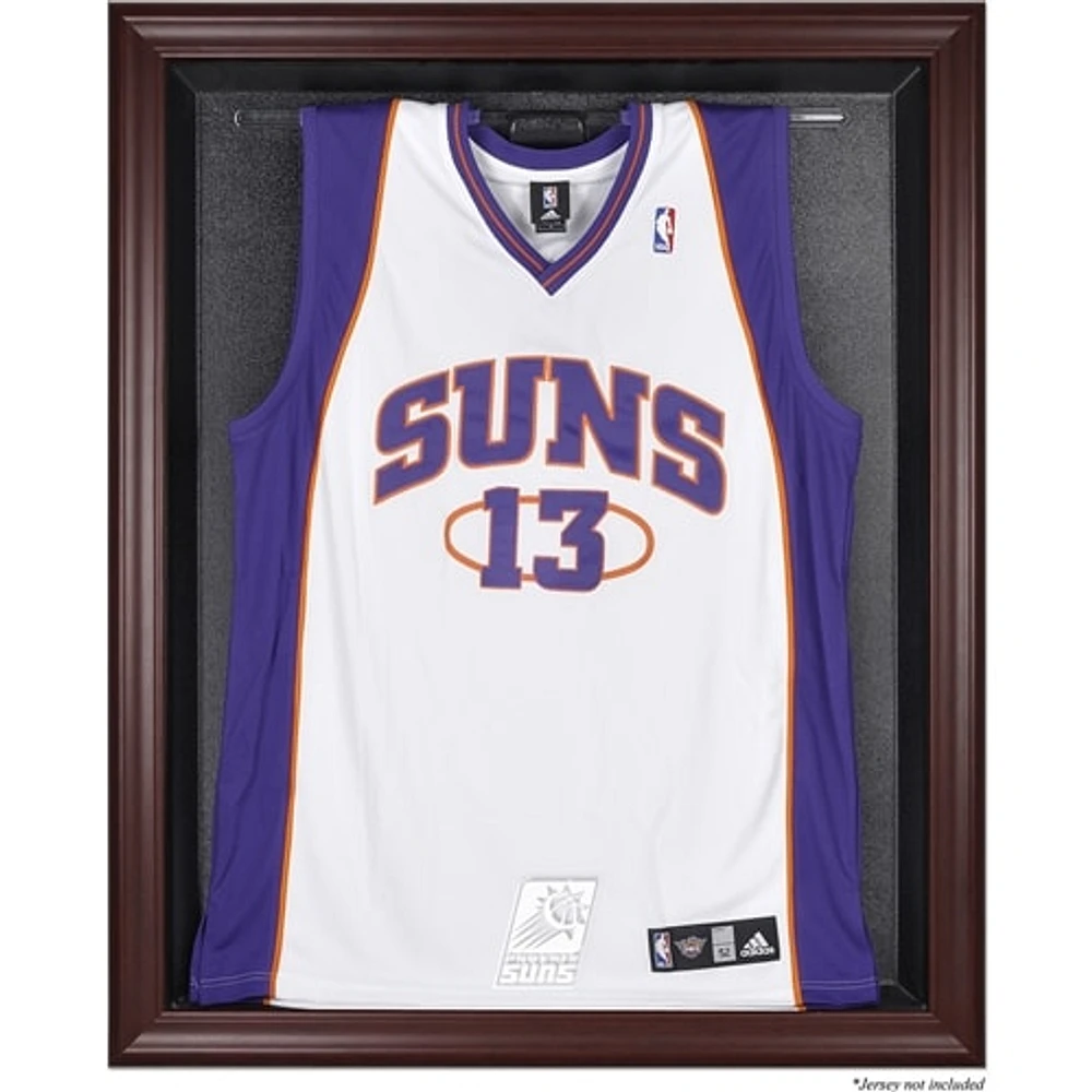 Vitrine de présentation du maillot avec logo de l'équipe des Phoenix Suns en acajou