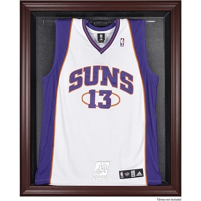 Vitrine de présentation du maillot avec logo de l'équipe des Phoenix Suns en acajou