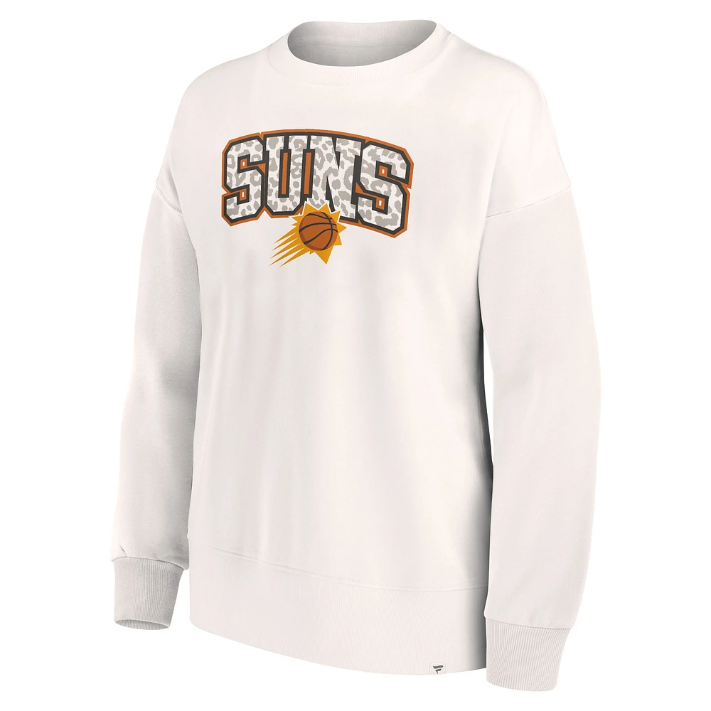 Women's Fanatics White Phoenix Suns Tonal Leopard Pullover Sweatshirt