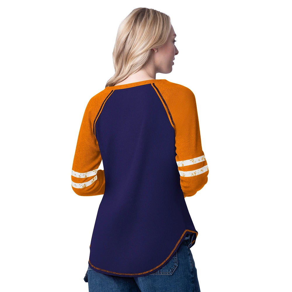 Women's G-III 4Her by Carl Banks Purple/Orange Phoenix Suns Winner Waffle Knit Thermal Long Sleeve Tri-Blend T-Shirt