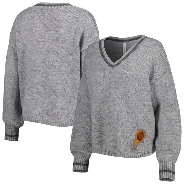 Chandail à encolure en V tri-mélange manches lanterne Phoenix Suns Scarletts pour femme gris Lusso