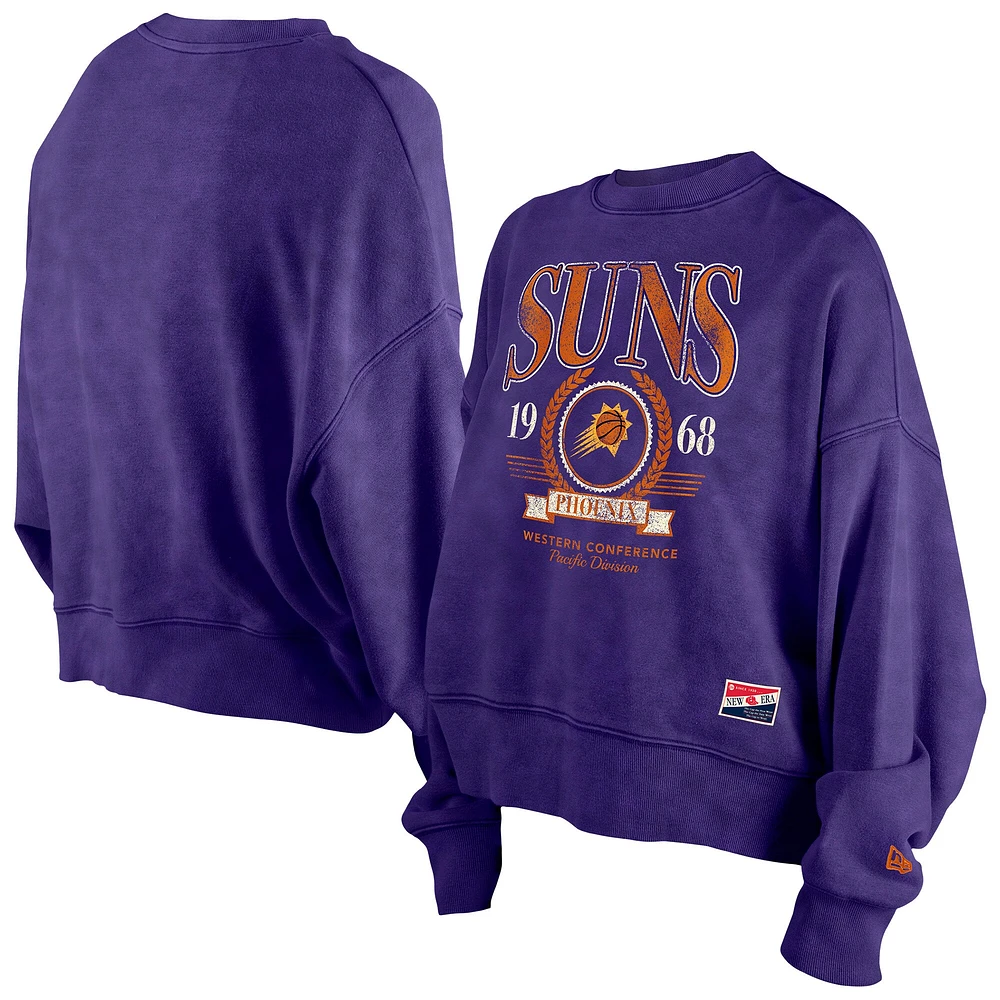 Women's New Era Purple Phoenix Suns Throwback Vintage Enzyme Wash Oversized Boxy Pullover Sweatshirt