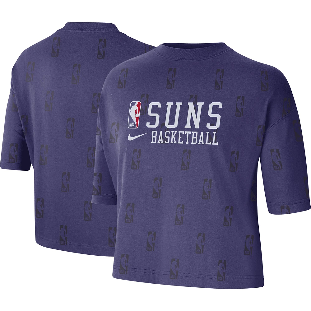 Women's Nike Purple Phoenix Suns Allover NBA Logo Boxy T-Shirt