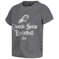 Sweat-shirt à manches courtes raglan en polaire brodée The Wild Collective pour femmes, gris Phoenix Suns