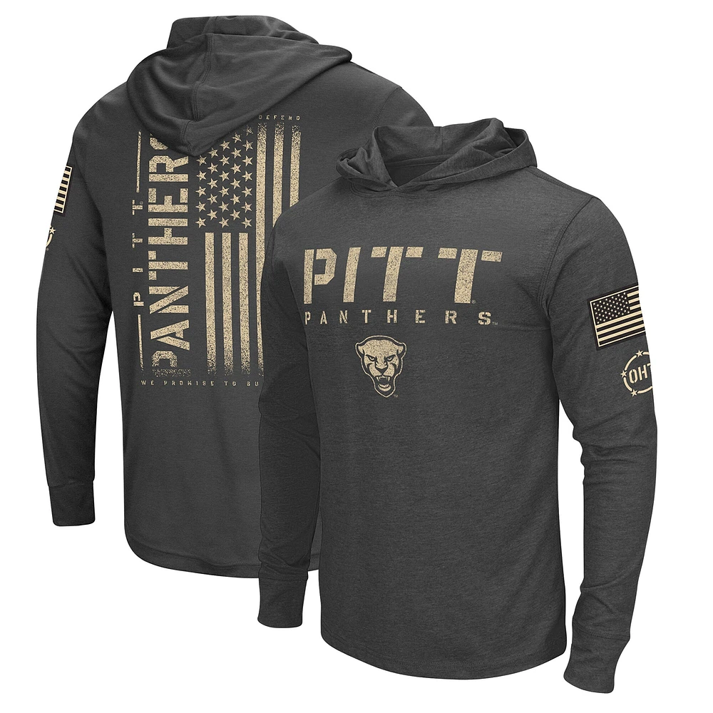 Colosseum Charcoal Pitt Panthers Team OHT Military Appreciation Hoodie T-shirt à manches longues pour homme