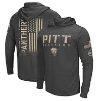 Colosseum Charcoal Pitt Panthers Team OHT Military Appreciation Hoodie T-shirt à manches longues pour homme