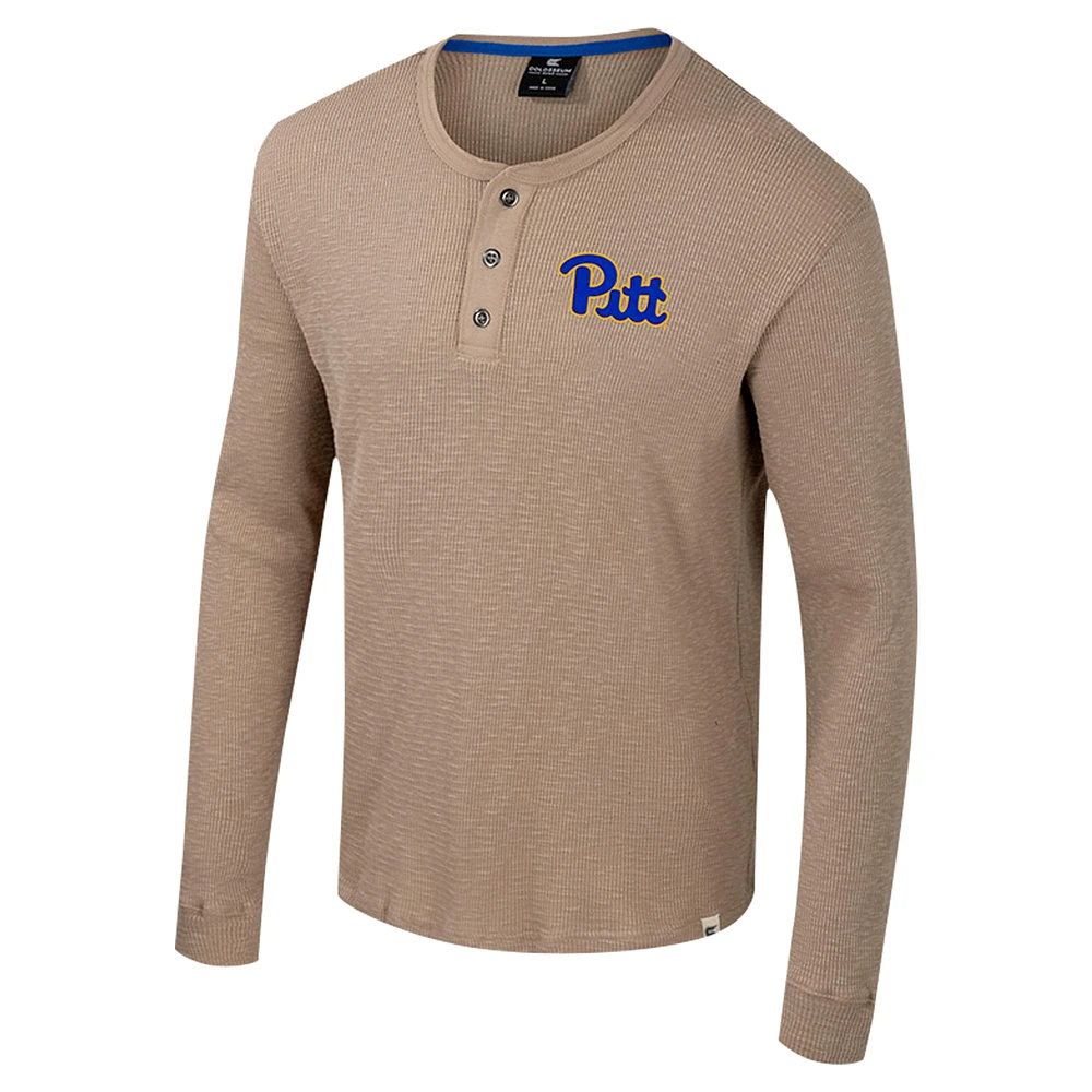 Men's Colosseum  Tan Pitt Panthers Great Outdoors Henley Long Sleeve Shirt