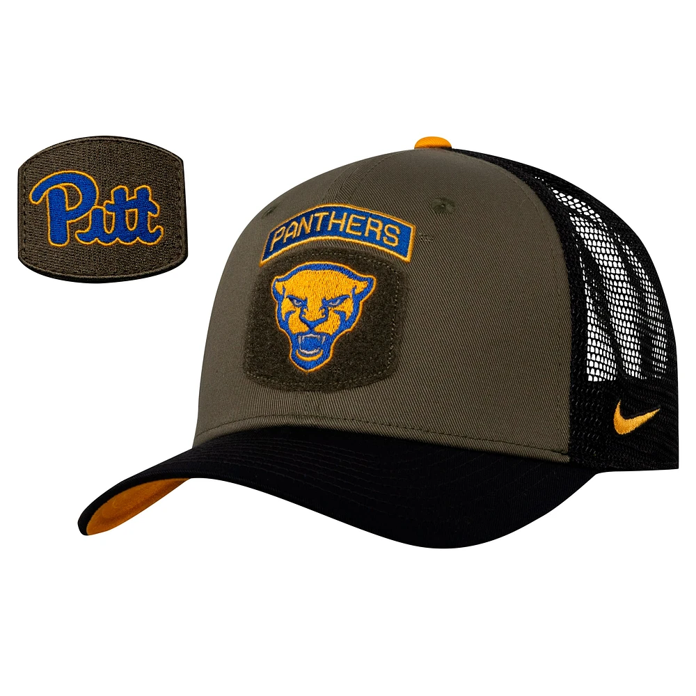 Men's Nike Olive/Black Pitt Panthers Military Appreciation Trucker Adjustable Hat