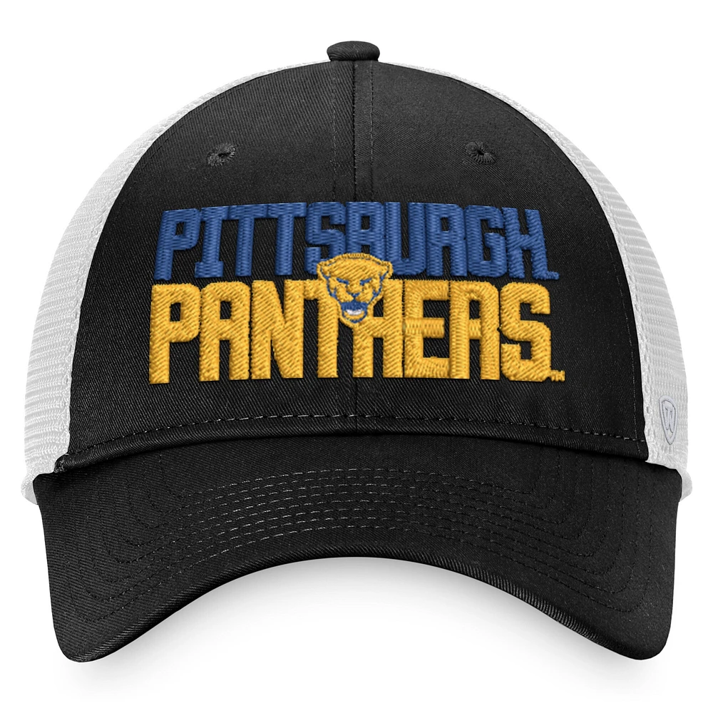 Men's Top of the World Black/White Pitt Panthers Stockpile Trucker Snapback Hat