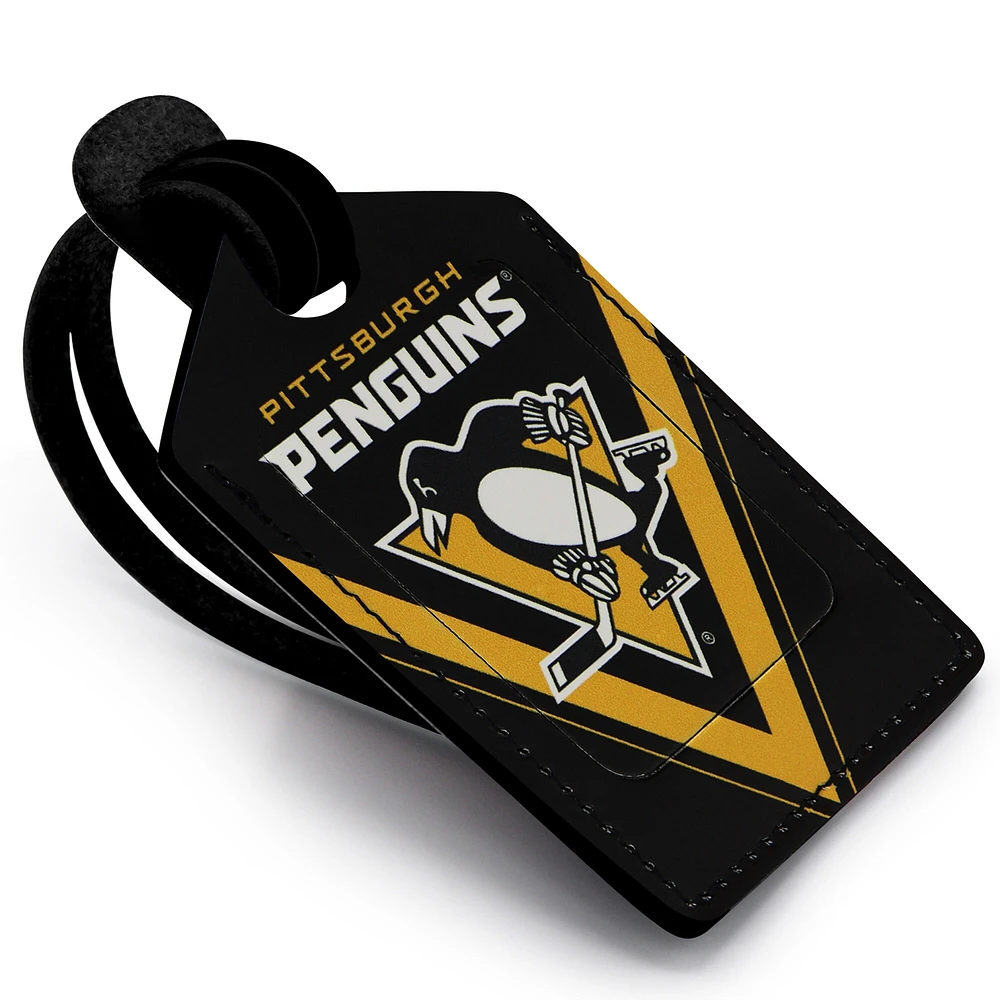 Black Pittsburgh Penguins Personalized Leather Luggage Tag