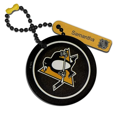 Étiquette de sac rectangulaire en cuir personnalisée Pingouins de Pittsburgh noirs