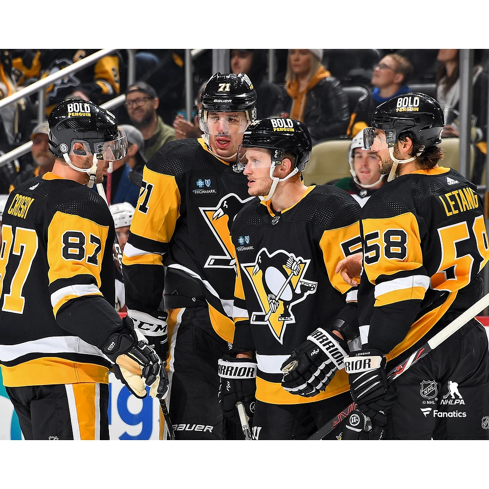 Evgeni Malkin Jake Guentzel Kris Letang & Sidney Crosby Pittsburgh Penguins Unsigned Discussing a Play Photograph
