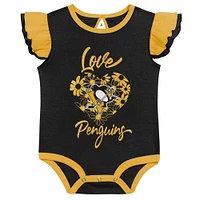 Girls Infant Black/Gold Pittsburgh Penguins Two-Pack Training Bodysuit Set