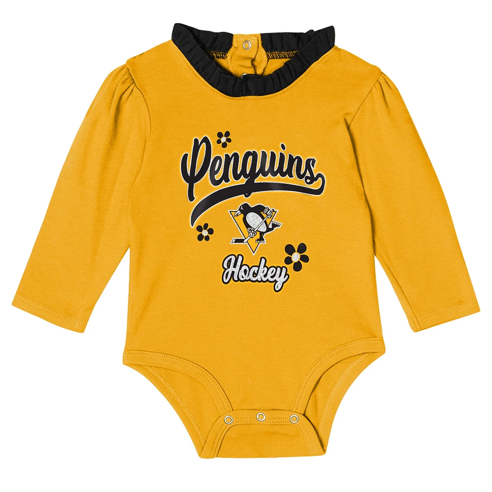 Ensemble 3 pièces pour bébé fille Pittsburgh Penguins Rink Queen, body à manches longues, pantalon et bandeau