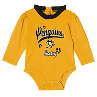 Ensemble 3 pièces pour bébé fille Pittsburgh Penguins Rink Queen, body à manches longues, pantalon et bandeau